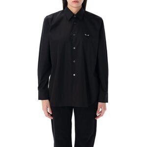 COMME DES GARCONS PLAY Cotton Poplin Shirt with Heart Applique Men BLACK Shirts